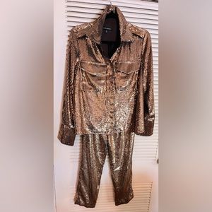 Banana Republic Copper/Gold Sequin Pantsuit. Top Size Medium. Pants Size 6.